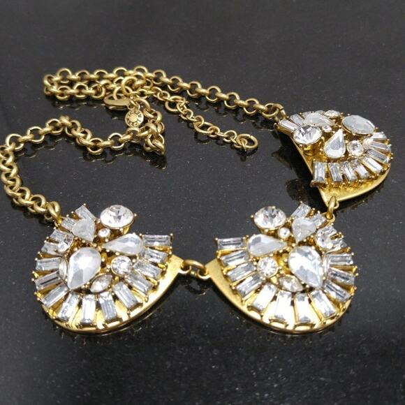 J Crew Clear Rhinestone Gold Tone Necklace, Three Jeweled Pendants, 21 Inches - Picture 6 of 8